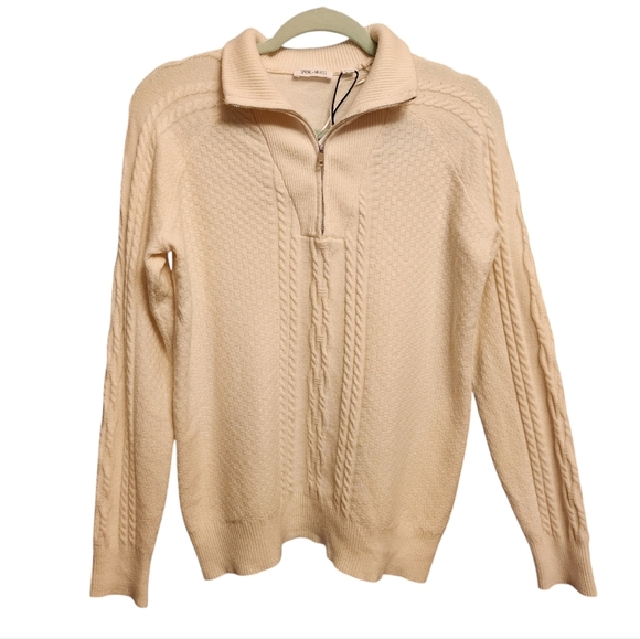 Spring + Mercer Men's Quarter Zip Cream Sweater S - Picture 2 of 11